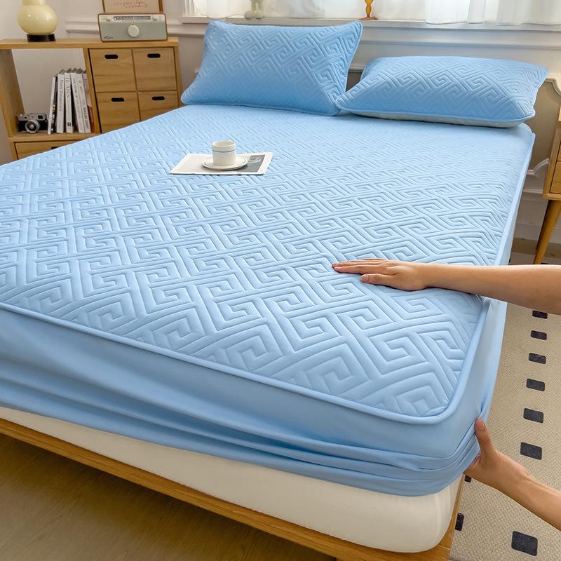 

New Quilted Thickened Fitted Sheet Single Piece Anti-slip Mattress Protector All-inclusive Anti-slip Cover Sheet Set 90x200cm-single mattress