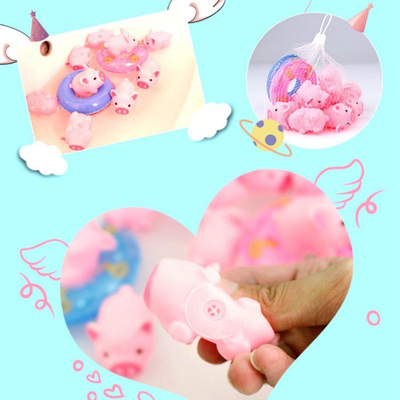 Squeeze Pink Piggy with Swimming Ring Children Bathing Playing Water Toys Sound Pressure Plastic Toys