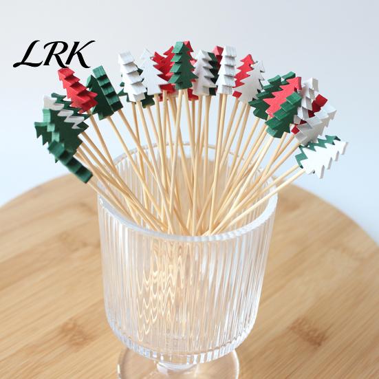 Disposable Fruit Skewers 100PCS Cocktail Picks, Christmas Tree Top Decor, Party Accessories Bamboo Skewers, for Appetizer Cake Decoration Sandwich