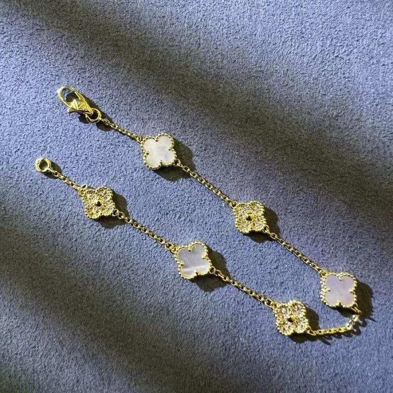 9MM Mini Six-flower Four-leaf Clover Bracelet White Mother-of-pearl Purple Chalcedony CNC Craft Simple and Versatile High-end Bracelet