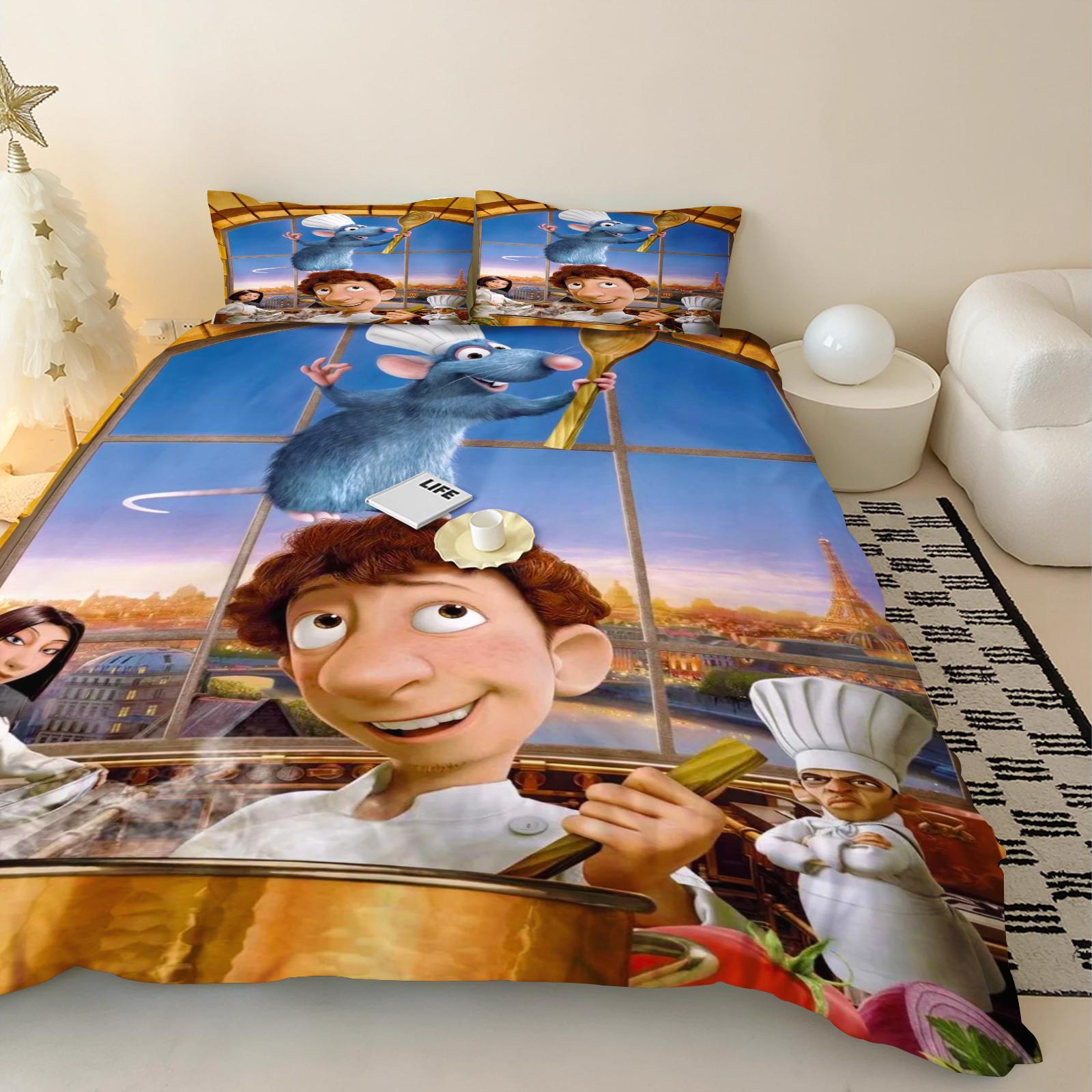 

Мультяшный Рататуй Пододеяльник Наволочка Комплект Постельного Белья Взрослый Мальчик Девочка Спальня Декор Детский Подарок Односпальный Двуспальный Большой Размер 135x200cm