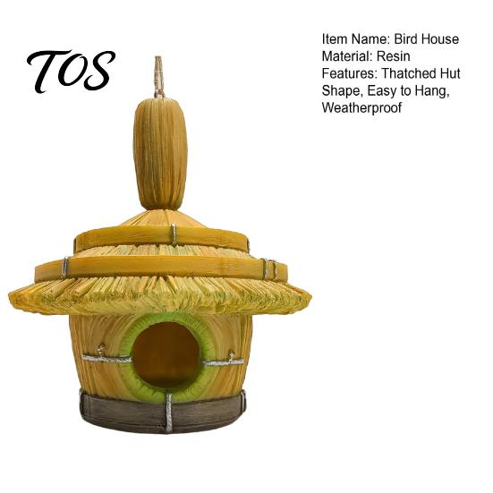 Easy To Install Bird House Thatched Hut House, Decorative Resin Weatherproof Waterproof for Patio Hanging Shelter Outdoor Garden Backyard Decor Houses