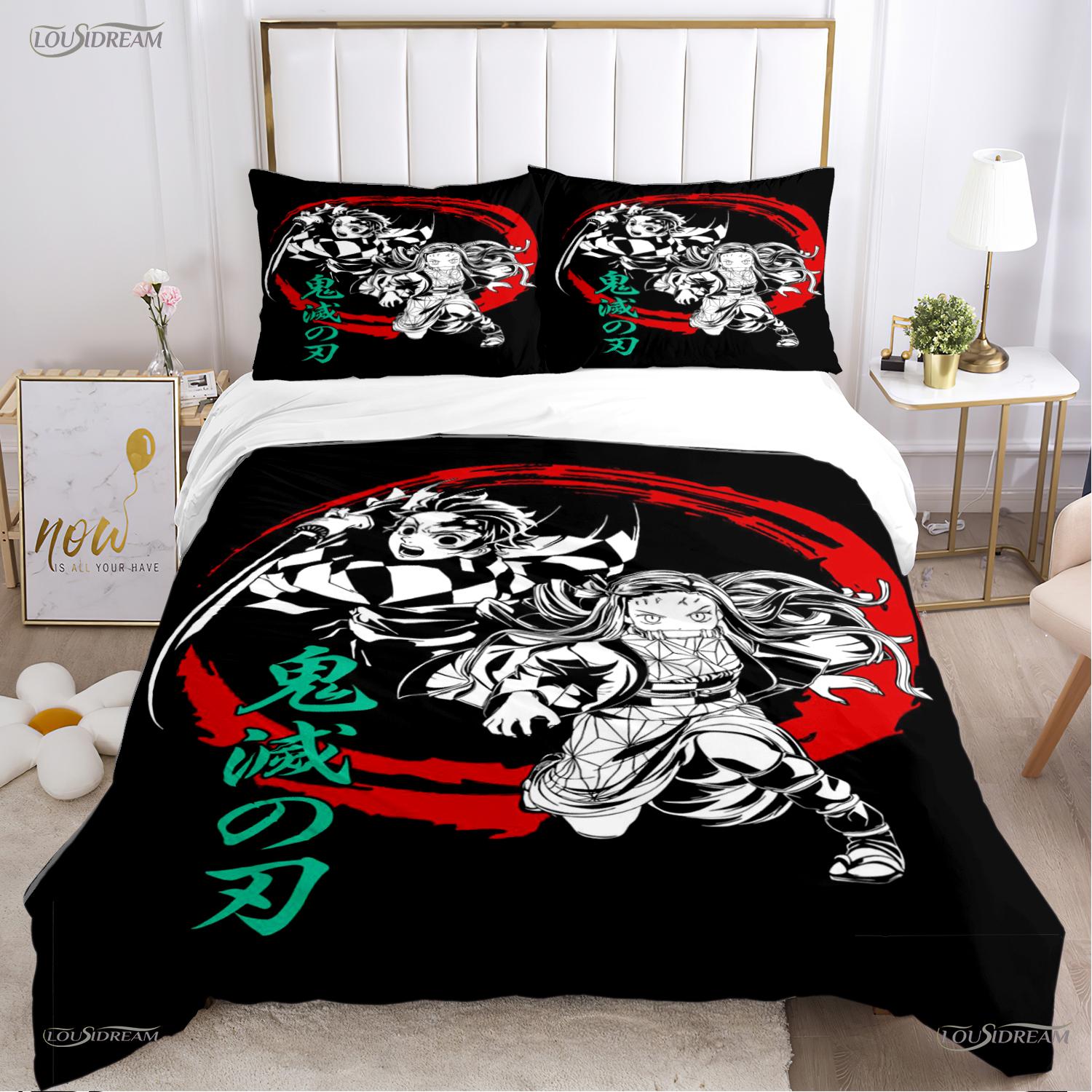 

Cartoon DeDemon-Slayer All Season Duvet Cover Comforter Bedding Sets Soft Quilt Cover and Pillowcases Single/Double/Queen/King EU Twin 135x200cm