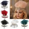 Elegante Fascia per Capelli Regolabile con Frange Decorate con Piume di Cristallo, con Perline, per Donne Flapper