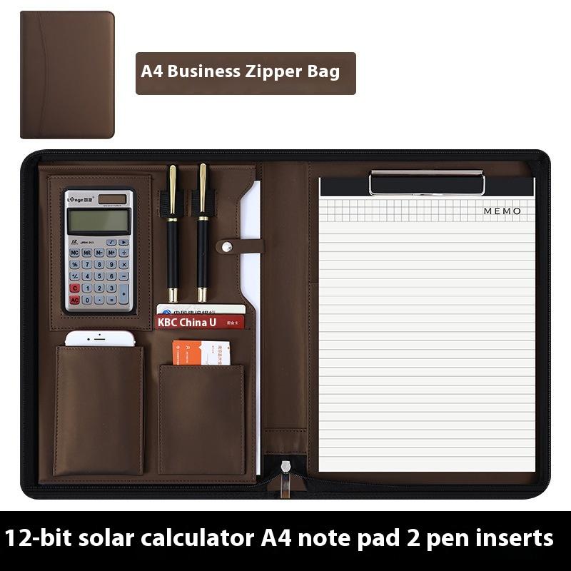 A4 Pu Leather Business Padfolio Organizer Vintage Binder Business Manager Document Pads Office File Folder With Calculator