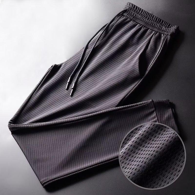 Ice silk mesh cool and breathable sweatpants men's summer thin green loose casual trousers
