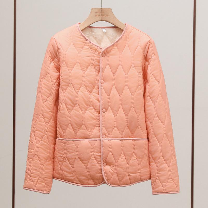 

Зимняя новая одежда с хлопковым наполнителем, женская внутренняя майка, облегающая теплая хлопковая одежда, женская флисовая утолщенная куртка с круглым вырезом XXXXL130-70 kg оранжевый