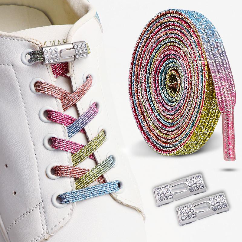 New Diamond Lock Shoelaces Without Ties No Tie Shoe Laces Elastic Laces Sneakers Colorful Glitter Flat Shoelace Shoe Accessories