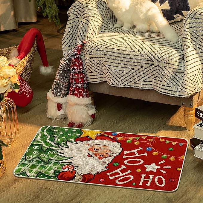 Christmas Carpet Mat Rug Snowman Santa Claus Design Merry Christmas HO HO HO Text Non-slip Floor Mat for Home Decoration 30x50cm