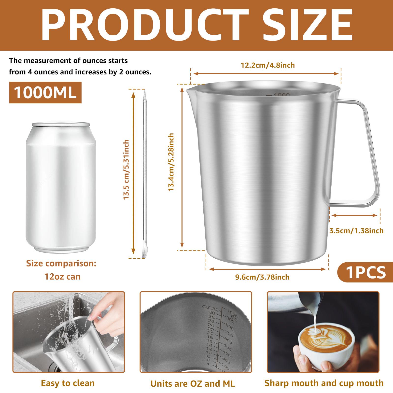 

Stainless Steel Measuring Jug with Scales Handle Wide Mouth Milk Frothing Pitcher Espresso Steaming Jug Coffee Machine Accessory