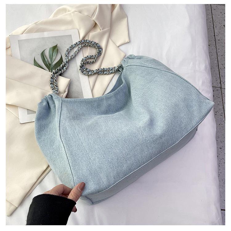 Chic Large-Capacity Denim Tote for Women - 2026 Artistic Versatile Casual Shoulder Bag for School and More