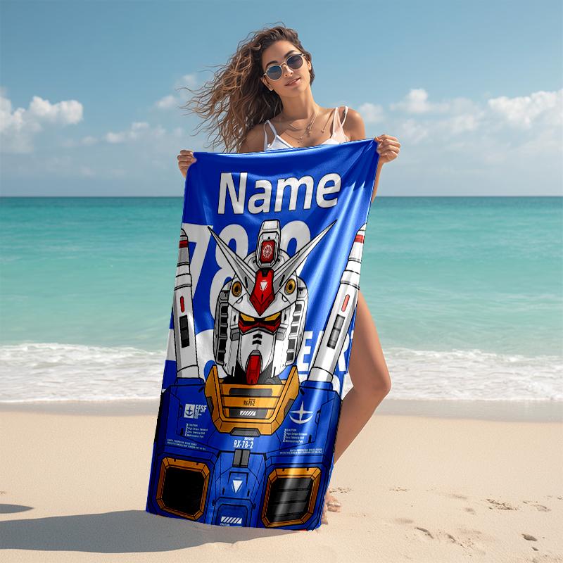 Personalized customized proof beach towel with Mobile Suit Gundam pattern - soft, absorbent,quick-drying,perfect swimming,camping&bathing