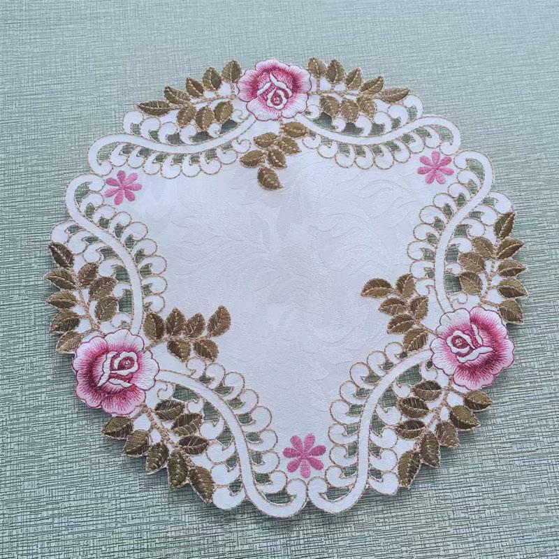 Popular rosa flor bordado mesa jogo americano pano casamento festa de natal jogo americano cozinha decoração de mesa e acessórios