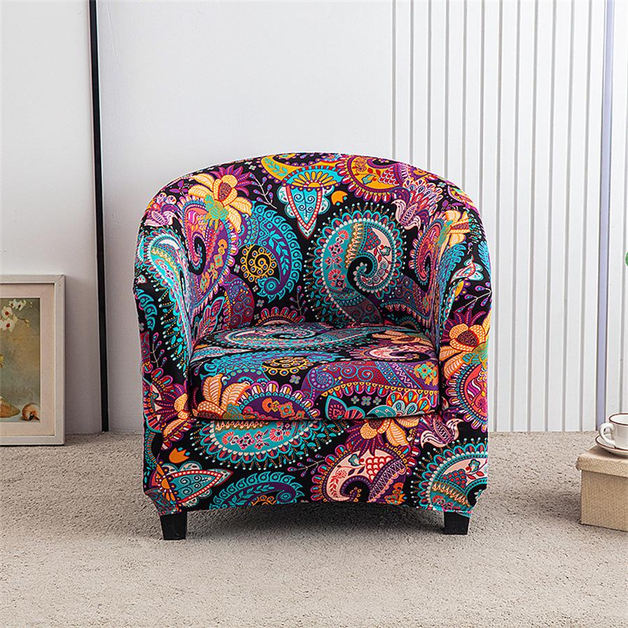 European Printed Semi-circular Single Sofa Cover Thickened Segmented Internet Cafe Slipcover Hotel Coffee Shop Elastic Anti Slip Home Protective Cover