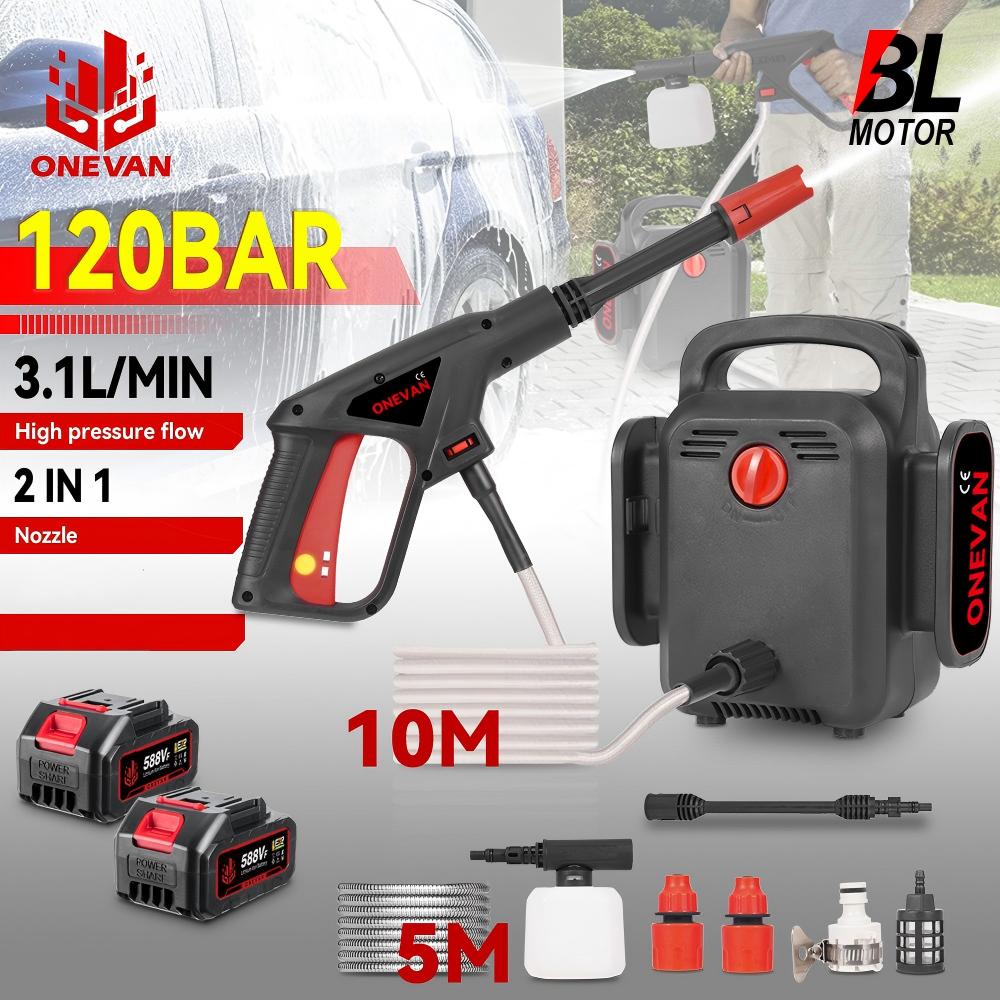 ONEVAN Electric High Pressure Washer 120Bar 2in1 Car Washing Powerful Garden Wash Cleaning Tool For Makita 18V Battery Pin