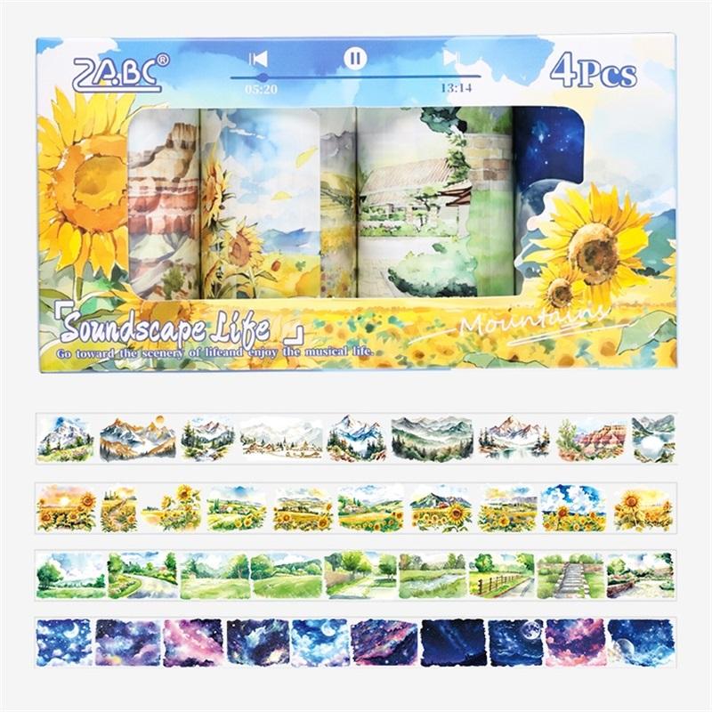 

4Rolls/ 200cm PET Washi Tape Flower Scenery Decorative for Plant Flower Lovers Diary Aesthetic Stationery Stickers