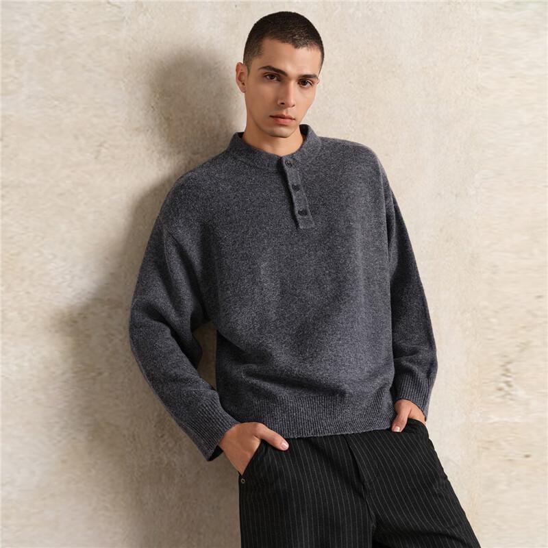 Giordano Men's Designer Mock Neck Half-Placket Blended Knit Sweater