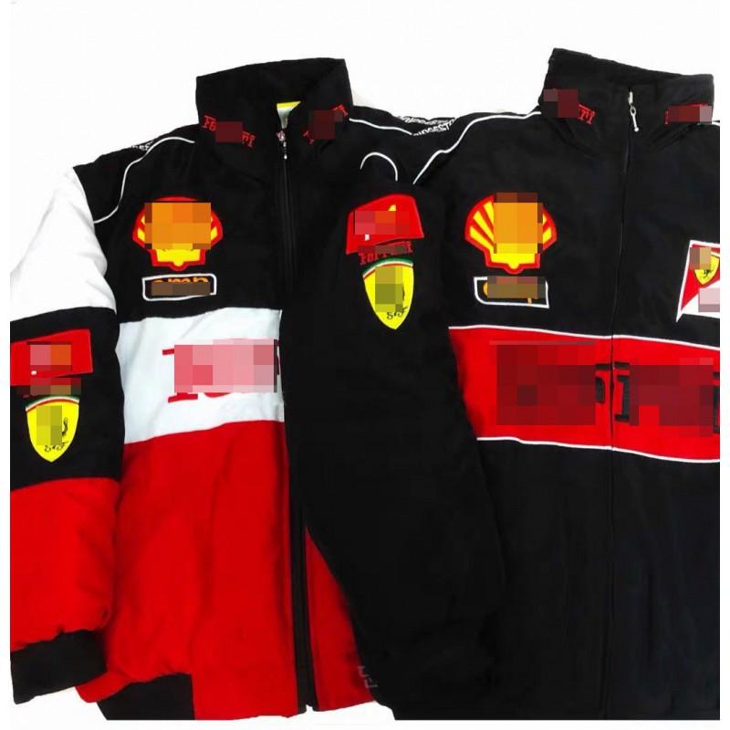 Giacca da Moto Invernale Calda da Uomo Imbottita in Cotone Abbigliamento Esterno Biker con Ricamo Retro Nero Rosso