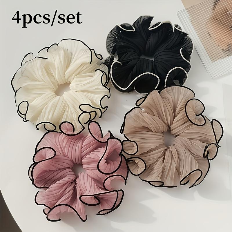 

An Elegant Fabric Hair Tie Set - Featuring Cute Solid Color Chiffon Hair Ties, Stylish Pleated Headbands, Sweet Hair Ties Suitable for Women S Buns 4pcs