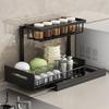 Pull-Out Under Sink Organizer Rack Kitchen Counter Storage Carbon Steel Multi-Use Drawer Basket With Spice Bottle Holder