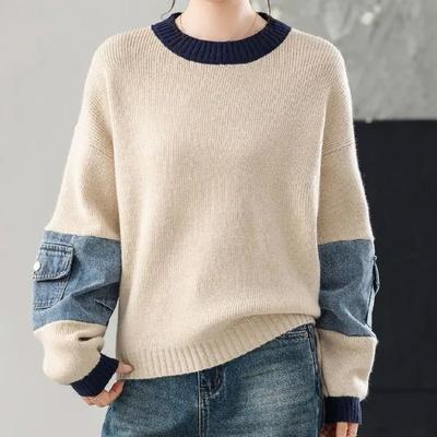 Sweter Damski Jesień Zima Pogrubiony Pulower Ciepły Dzianinowy Elastyczny Długi Rękaw Oversize Jumper Top