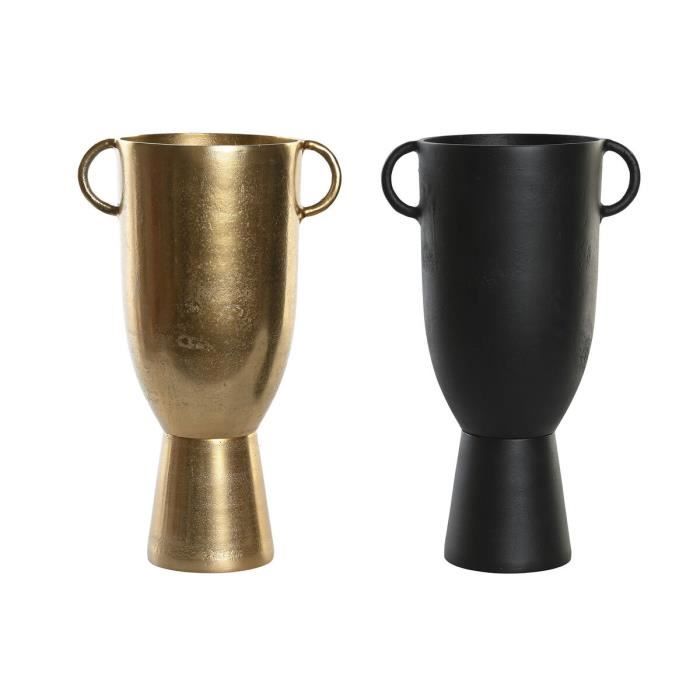 Vase Décoratif - Design Moderne - Noir Et Doré - Aluminium - 41 Cm - Lot De 2