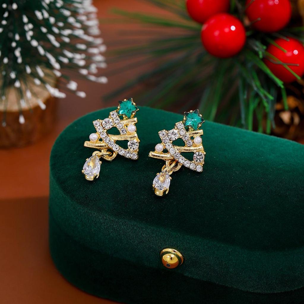 Exquisite Zircon Christmas Tree Hollow Stud Earrings - Women's Luxury Fashion Style
