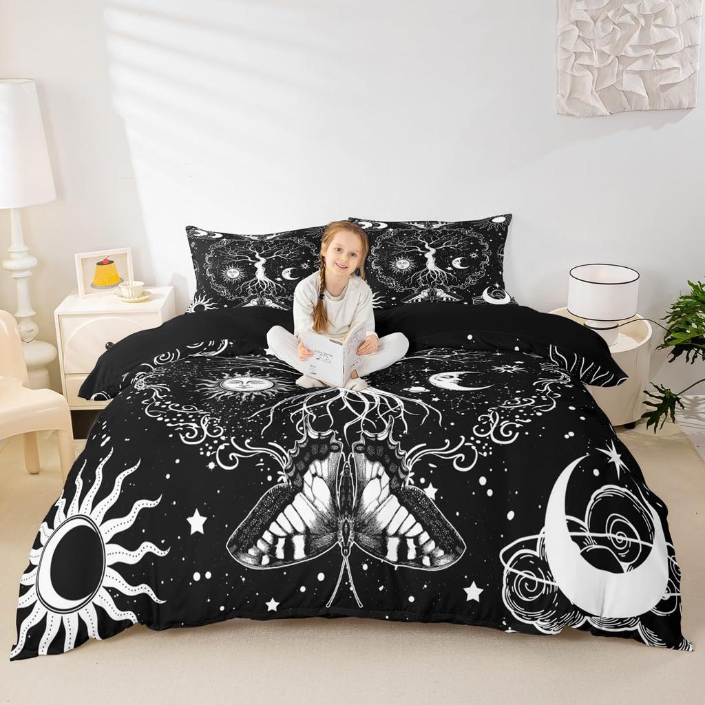 Erosebridal Sugar Skull Comforter Cover Set Skeleton Bones Duvet Cover,Gothic Moth Decor Bedding Sets Twin Magic Unicorn Rabbit Skulls Beddi