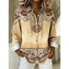 Damen Hemden Hemd Patchwork Knopf Druck Grafik Geometrisch Karriert Vintage Tropisch Alltag Langarm V-Ausschnitt Hemdkragen Langes Oberteil.