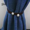 Wall Damage Free Curtain Holders 1 Pair Tiebacks for Drapes, Adjustable Rope Tie Backs, Faux No Drill Buckles Pearls Cord Buckle Holder Home