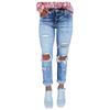 Women Color Hole Low Waist Jeans Flares Fashion Pants Trouser