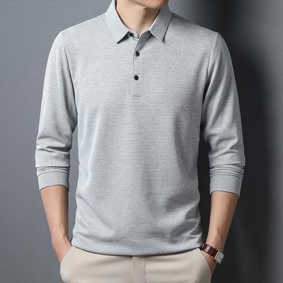 Pánské business casual POLO tričko s dlouhým rukávem v jednobarevné barvě pro jaro a podzim