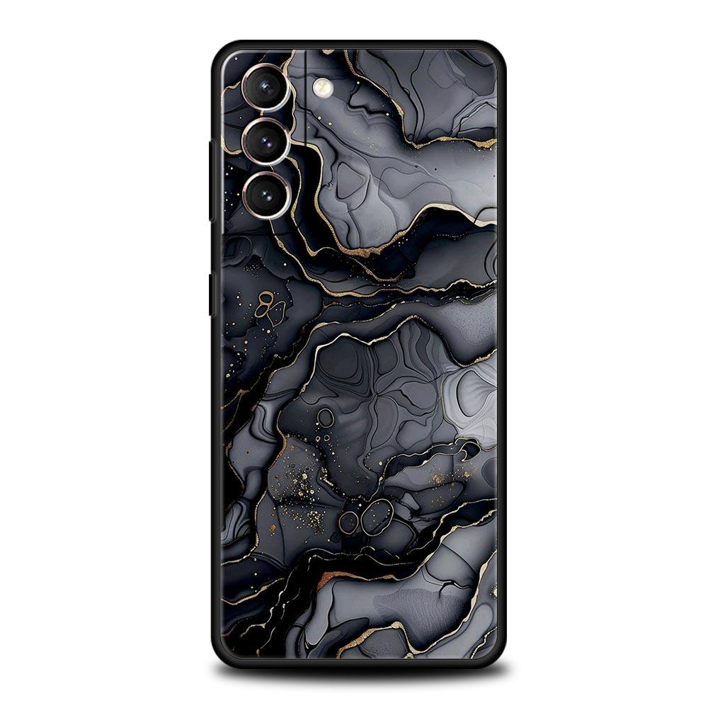 Watercolor Marble Phone Case For Samsung Galaxy S26 Ultra S25 Plus S24 FE S23 S22 5G S21 S20 Cover Black Soft