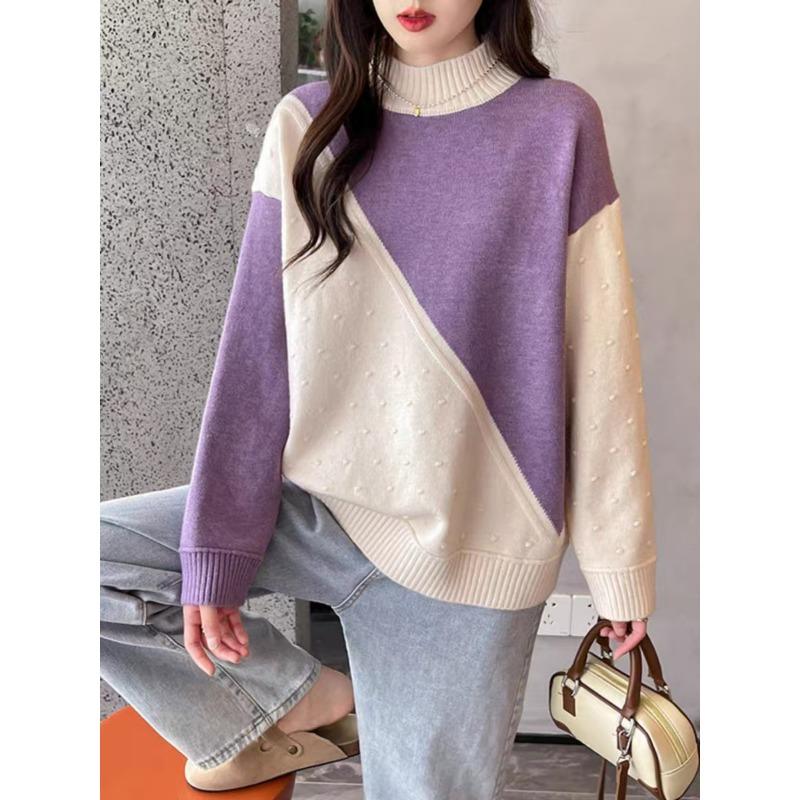 

Осенне-зимняя новая трикотажная базовая рубашка для женщин с полувысоким воротником, свободный и ленивый свитер для женщин one size fits all