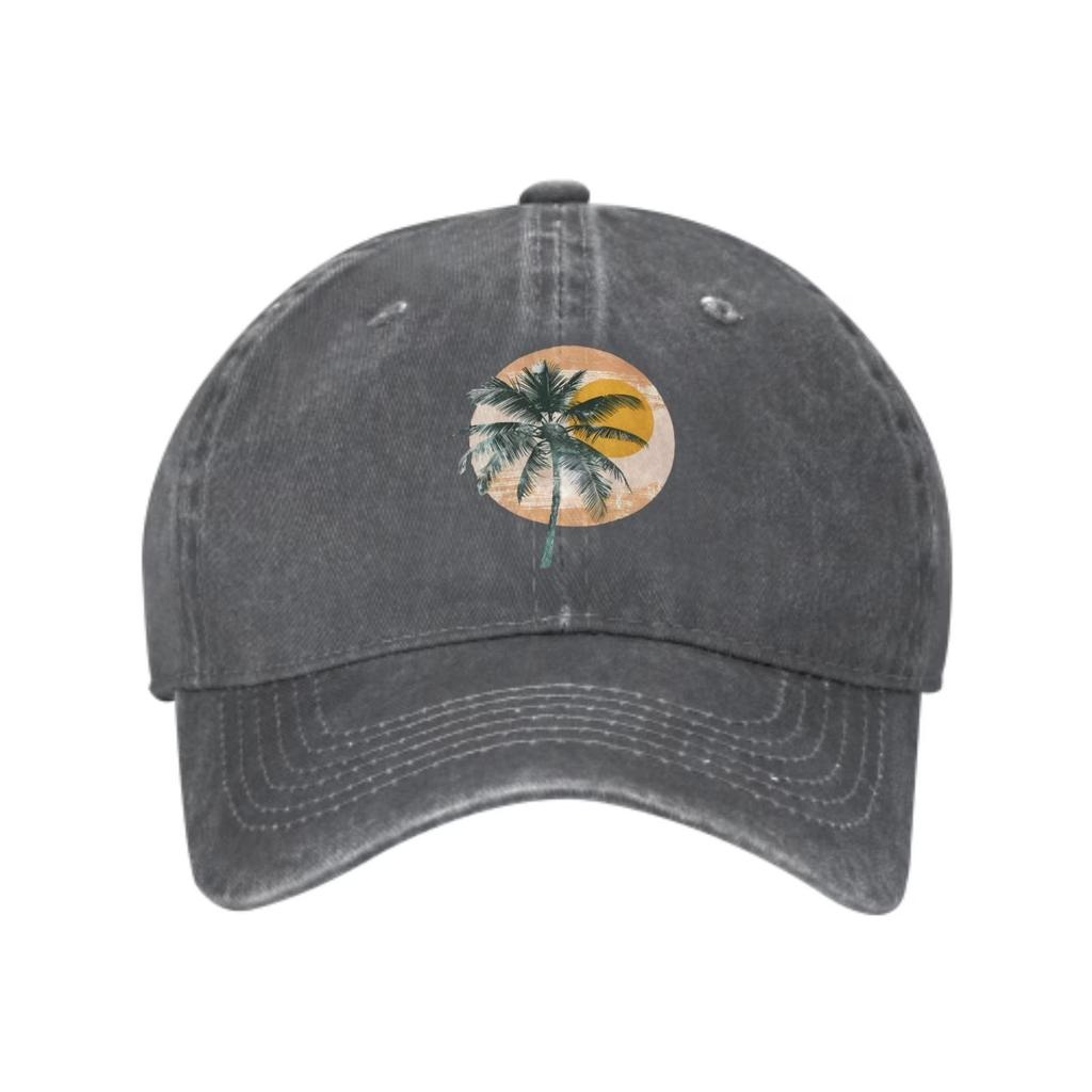 Palm Tree Sunset Baseball Cap Washed Cotton Adjustable Casual Outdoor Summer Style Hat
