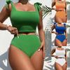 Split Swimsuit High Waisted Conservative Solid Color Swimsuit