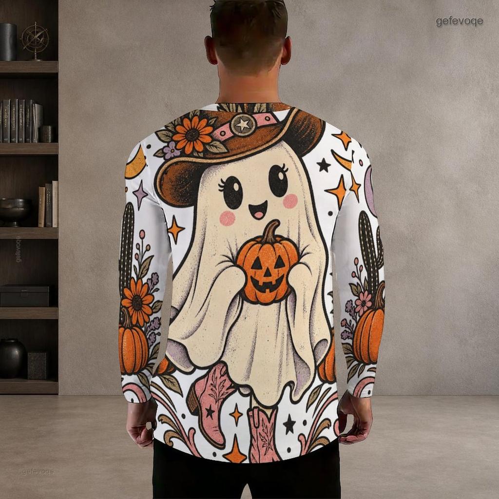 Men Plus Size Crew Neck Long Sleeve Shirt Black Gothic Skull Cross Rose Graphic Casual Street Style Top
