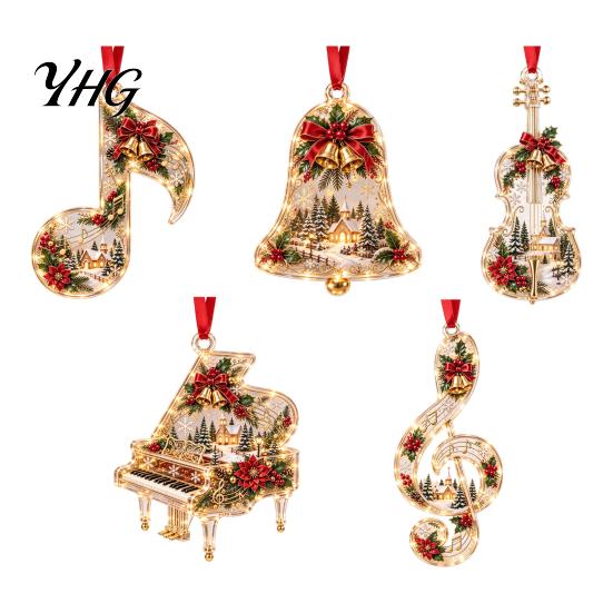 Gift for Music Lovers 2D Christmas Melody Hanging Ornament, Musical Theme Tree Decor, Festive Decoration Piano Treble Clef Violin Bell Note