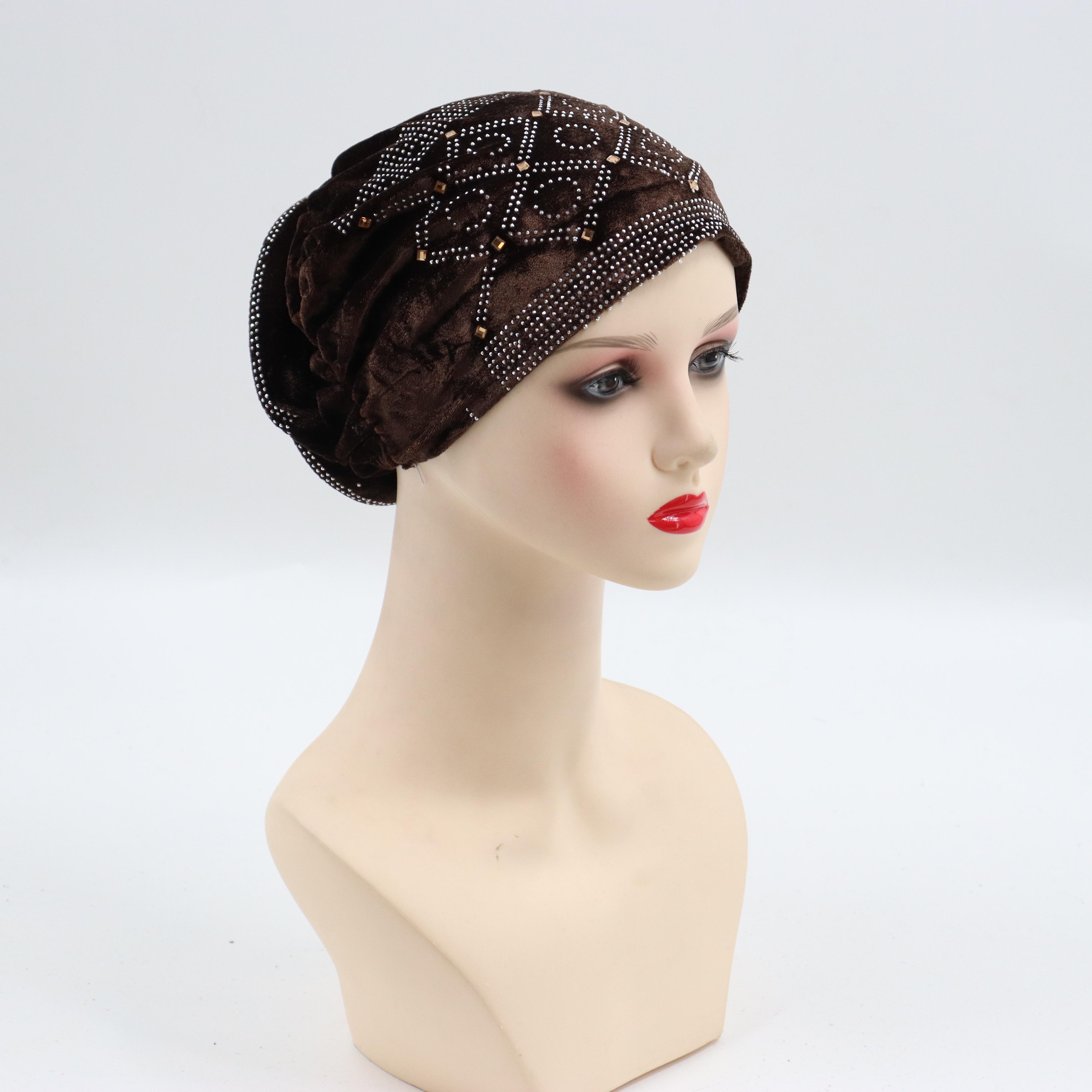 

Winter Velvet Turban Cap for Women кавовий