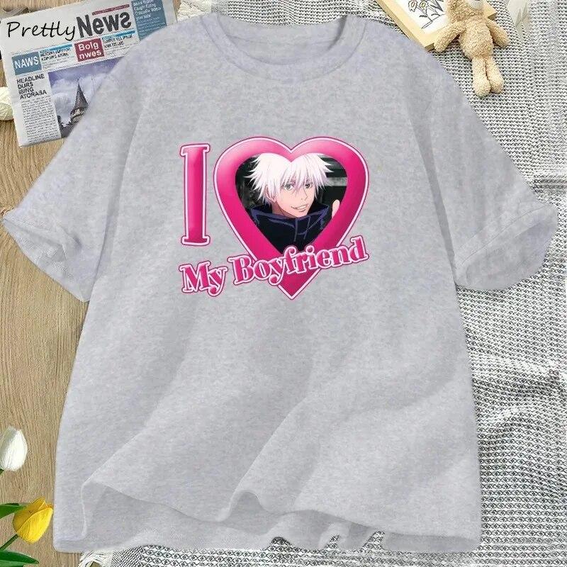 Jag älskar min pojkvän Jujutsu Kaisen T-shirt Dam Bomull Kortärmad T-shirt Anime T-shirts 90-talsmode Unisex Damkläder Streetwear