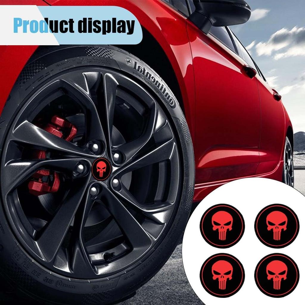 4PCS Skull Car Wheel Hub Center Cap Sticker, 2.2" Personalized Metal Wheel Emblem Sticker, Waterproof Automotive Hub Decorative Decal Cover, Car