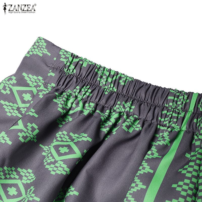 ZANZEA Women Short Sleeve Blouse and Print Long Skirts Two Piece Suit Sets