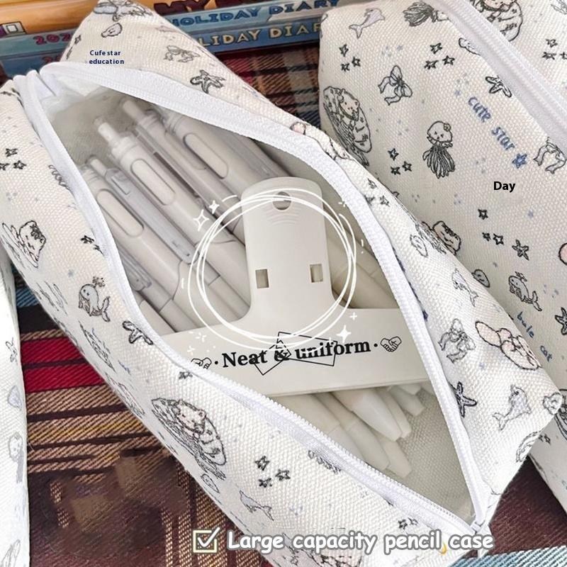 1/2 Pcs Cute Ocean Cat Kitten Pencil Case Large Capacity Portable Storage Bag Girl'S Makeup Bag Student Stationery Pen Bag Gifts