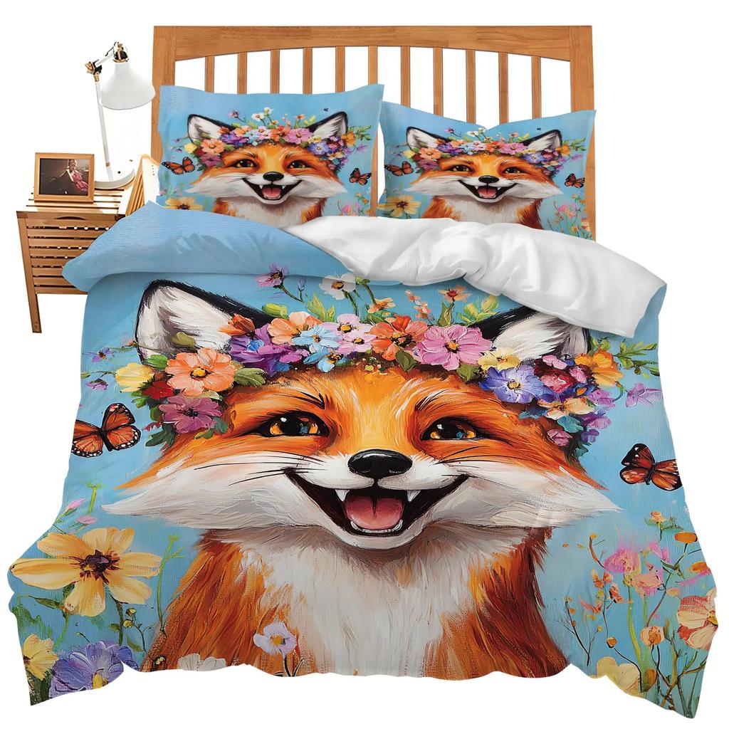 Fox Duvet Cover Sets for Kids Teens Quilt Covers Lightweight Down Room Decor Queen King Size 2 Pillowcase 1 Duvet Cover No Quilt