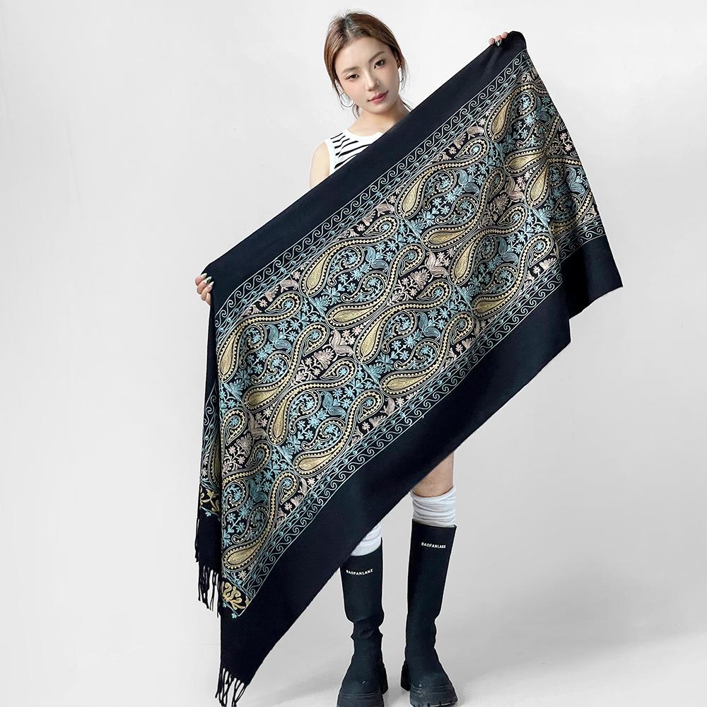 Embroidered Cashew Print Scarf Shawl Long Dual-purpose Spring and Autumn Cape Embroidered Flower Multi-functional Scarf Women