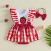 Citgeett Summer Infant Baby Girl Summer Outfits Ruffle Sleeveless Strawberry Embroidery Bodysuit Dress Headband Set Clothes