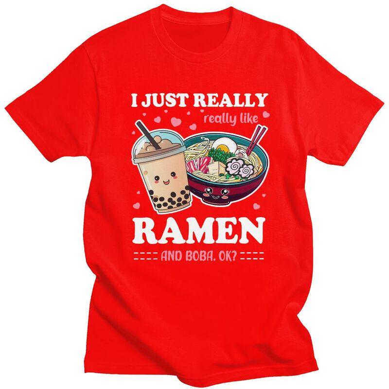Custom Just A Girl Who Loves Ramen And Boba T Shirts Men 100 Cotton Tee Tops Tshirts ShortSleeve Tshirt Clothing