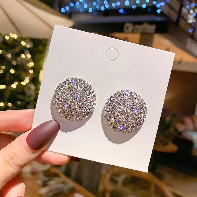 Sparkly Rhinestone Zircon Earrings for Women Round Ball Earrings Wedding Bridal Accessories Party Ear Jewelry Wholesale