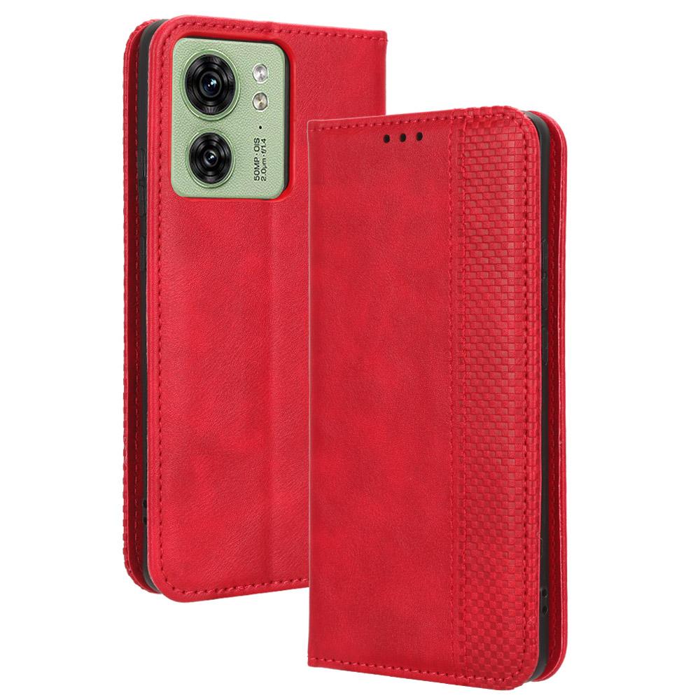 

For Motorola Edge 40 5G Retro Stand PU Leather Magnetic Phone Case Wallet Anti-Scratch Mobile Phone Cover Red
