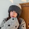 Autumn-Winter Color Block Knit Hat: Korean-Style, Double Layer, Ear Protection, Windproof, Coldproof, Slimming Design for Cycling